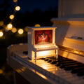 0.75-inch ballerina snow globe with LED light, piano stage design, AA battery powered