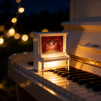 0.75-inch ballerina snow globe with LED light, piano stage design, AA battery powered