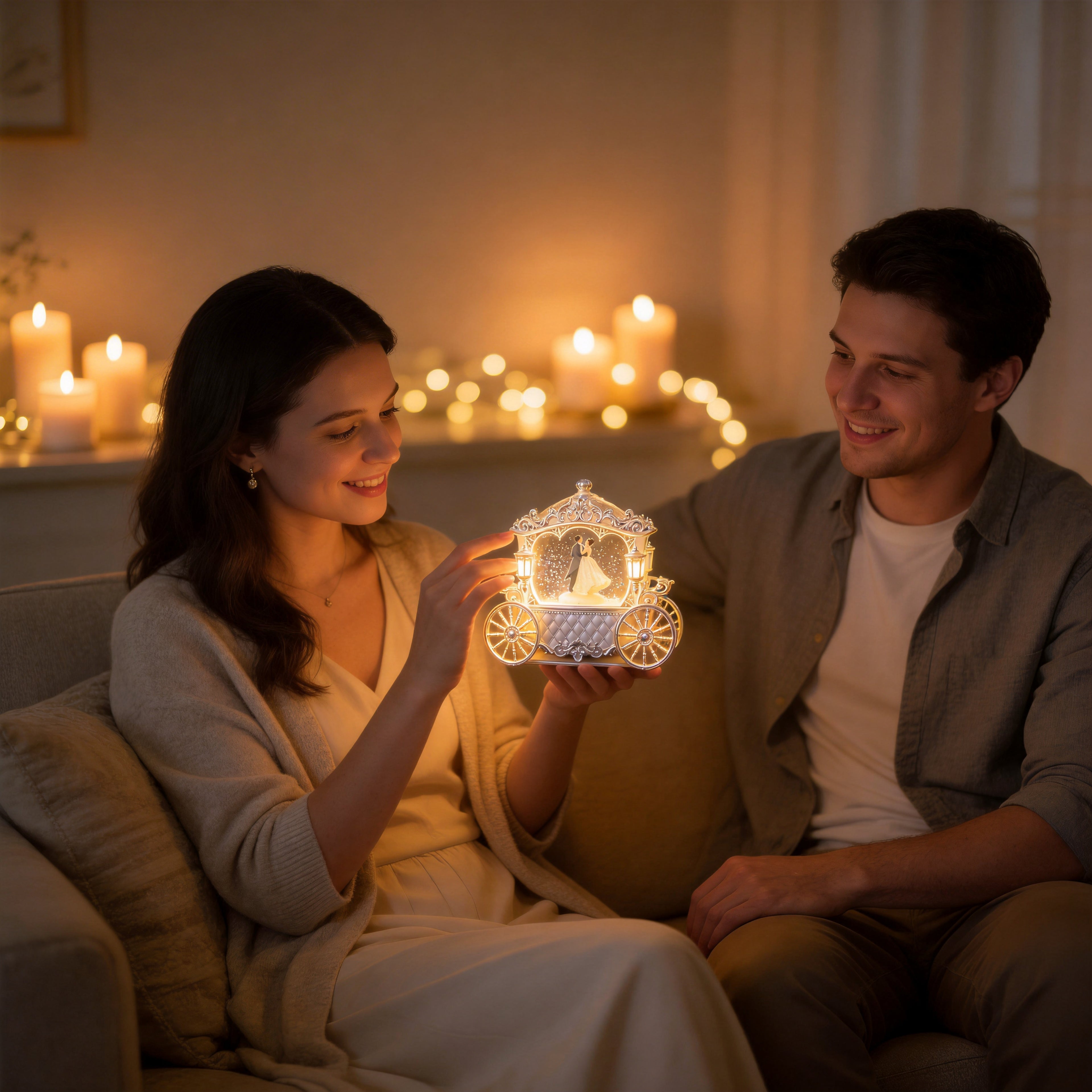 7.7“ LED Wedding Couple Carriage Glitter Water Lantern