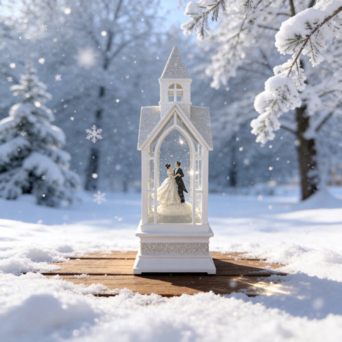 11.5" Wedding Chapel Musical Water Globe with Rotating Couple & 4 Songs