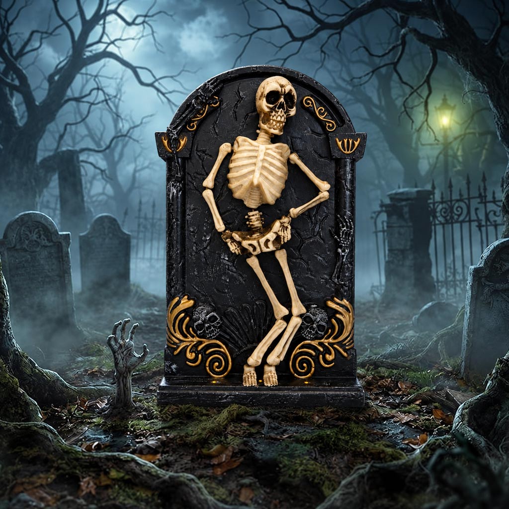 7.75“ Halloween Skeleton Tombstone Figurine