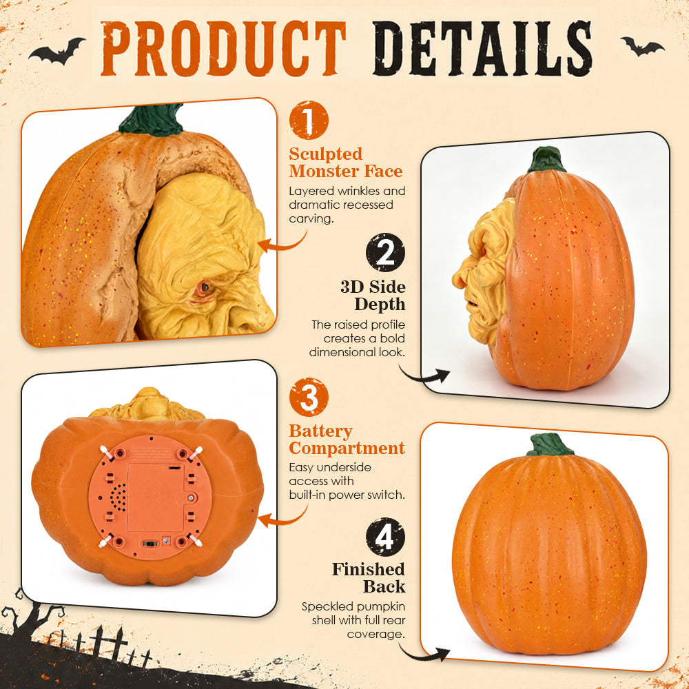 11" Animated Witch Face Pumpkin Halloween Decoration
