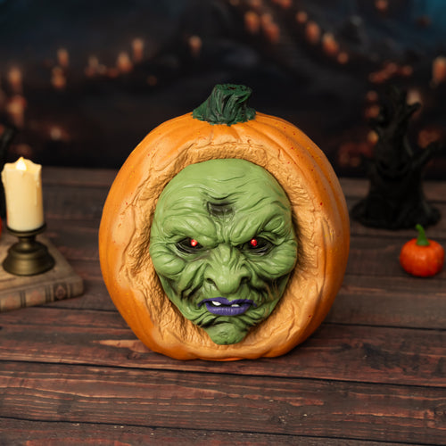 11" Animated Witch Face Pumpkin Halloween Decoration