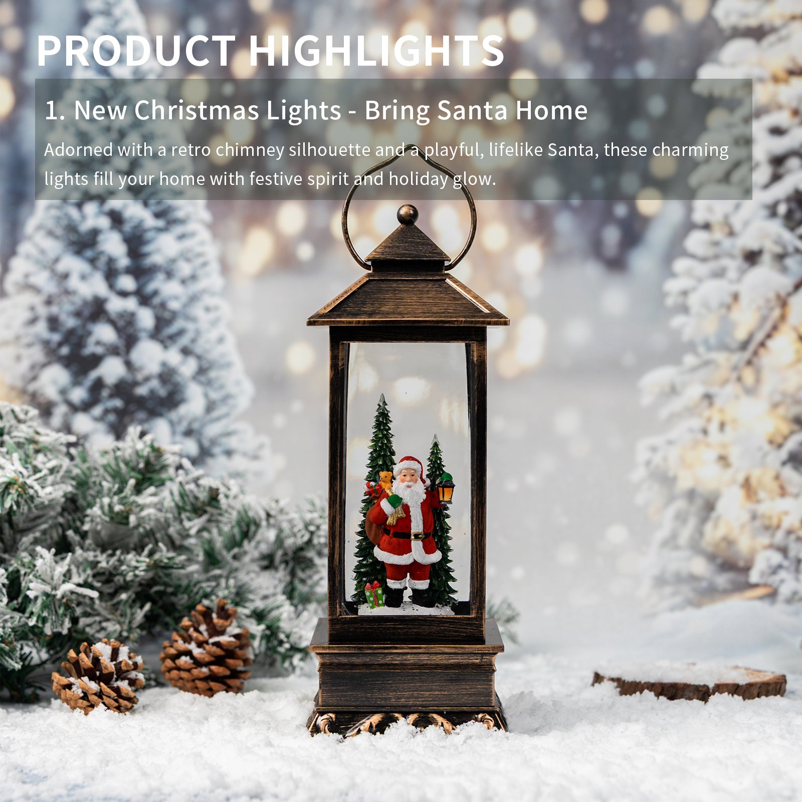 11.5” Christmas Snow Globe Lantern with Santa Claus