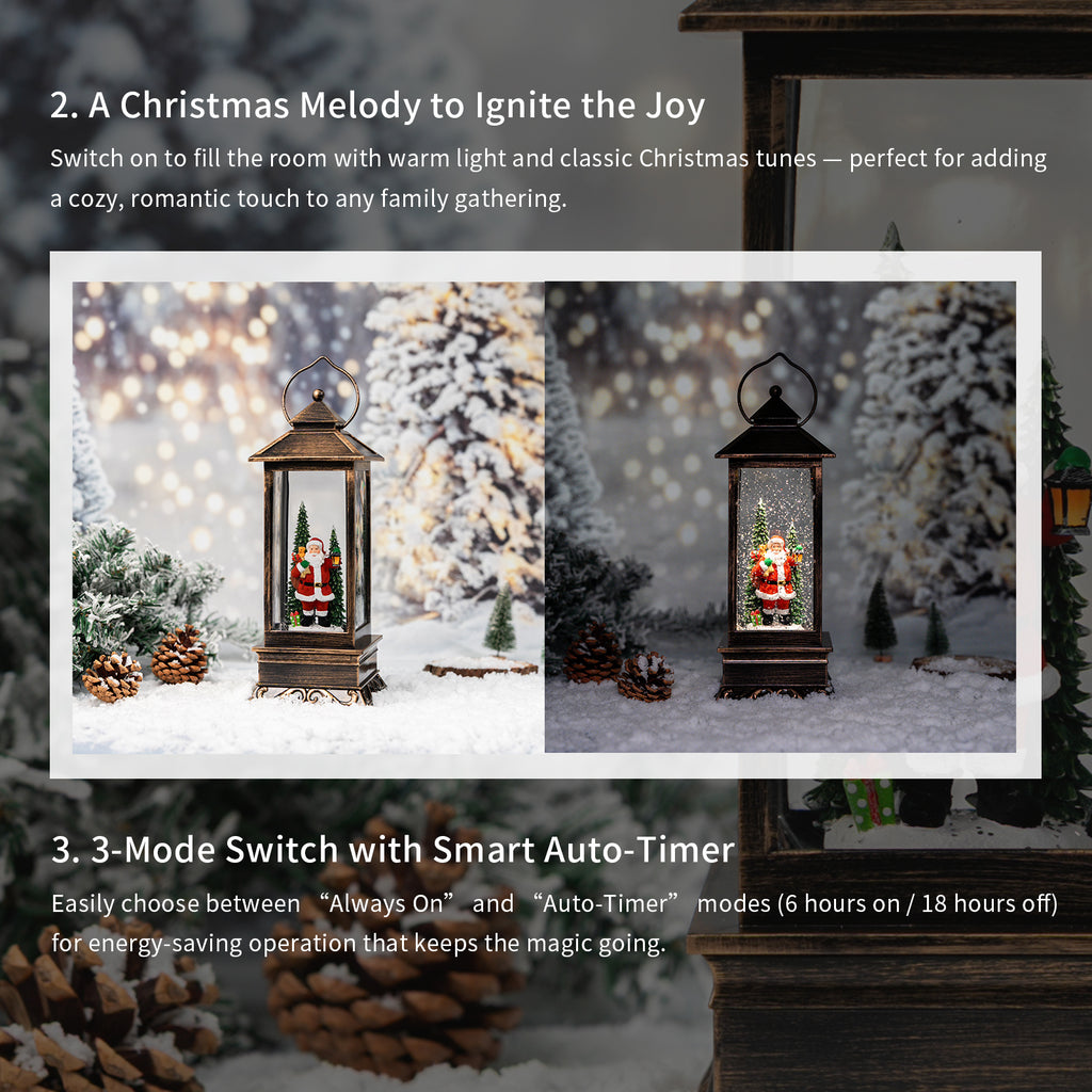 11.5” Christmas Snow Globe Lantern with Santa Claus