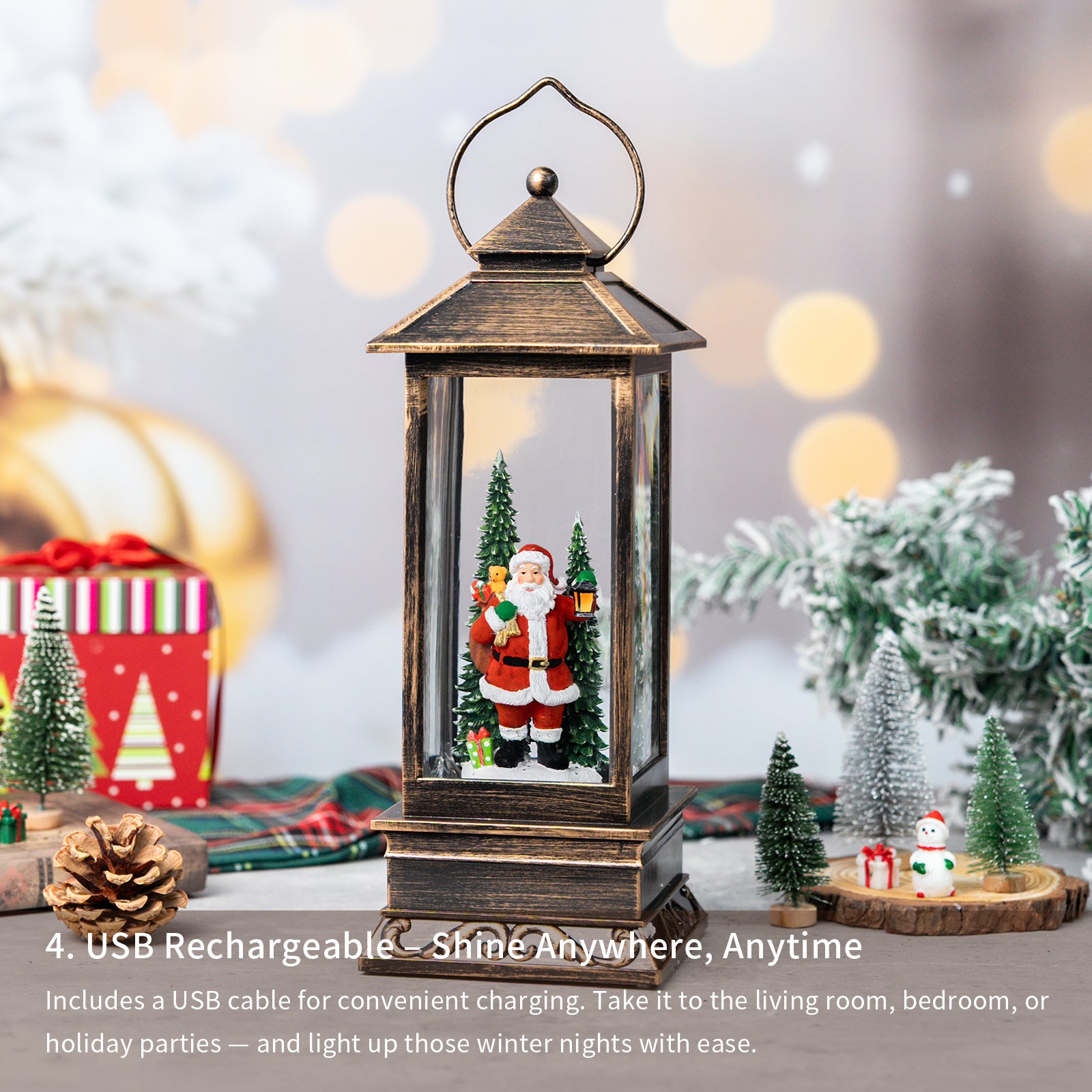 11.5” Christmas Snow Globe Lantern with Santa Claus