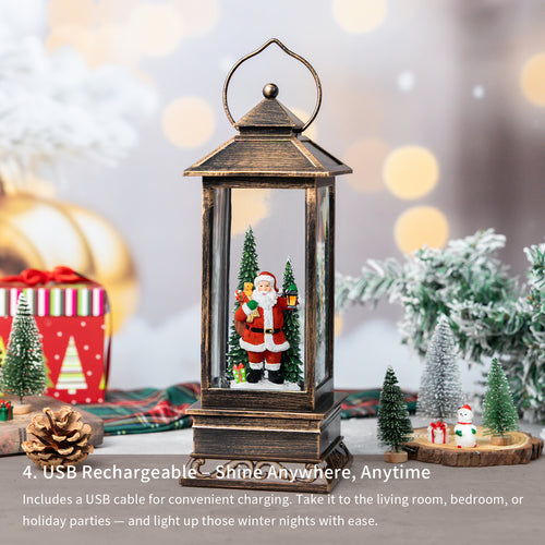 11.5” Christmas Snow Globe Lantern with Santa Claus