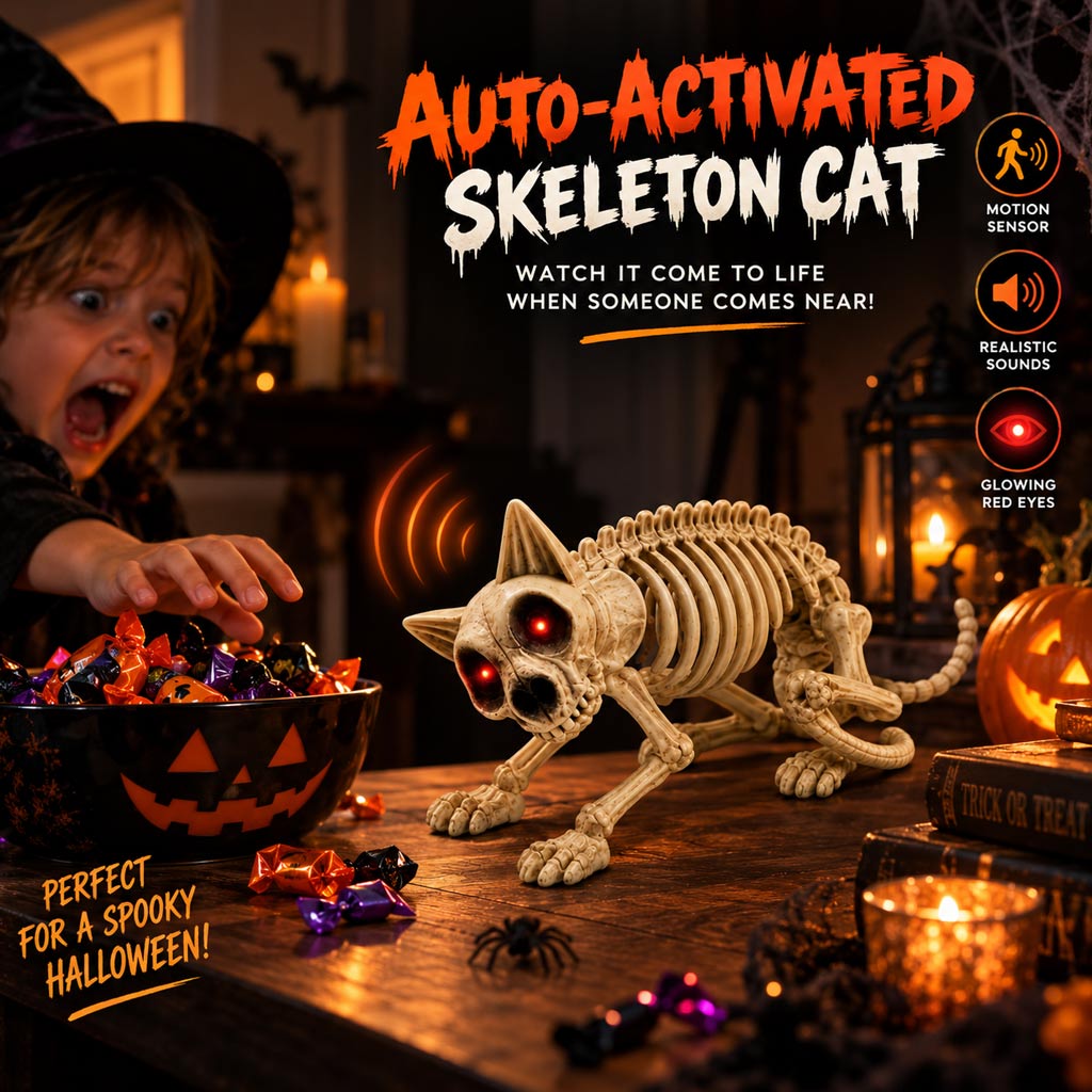 12.5" Halloween Toy Skeleton Cat