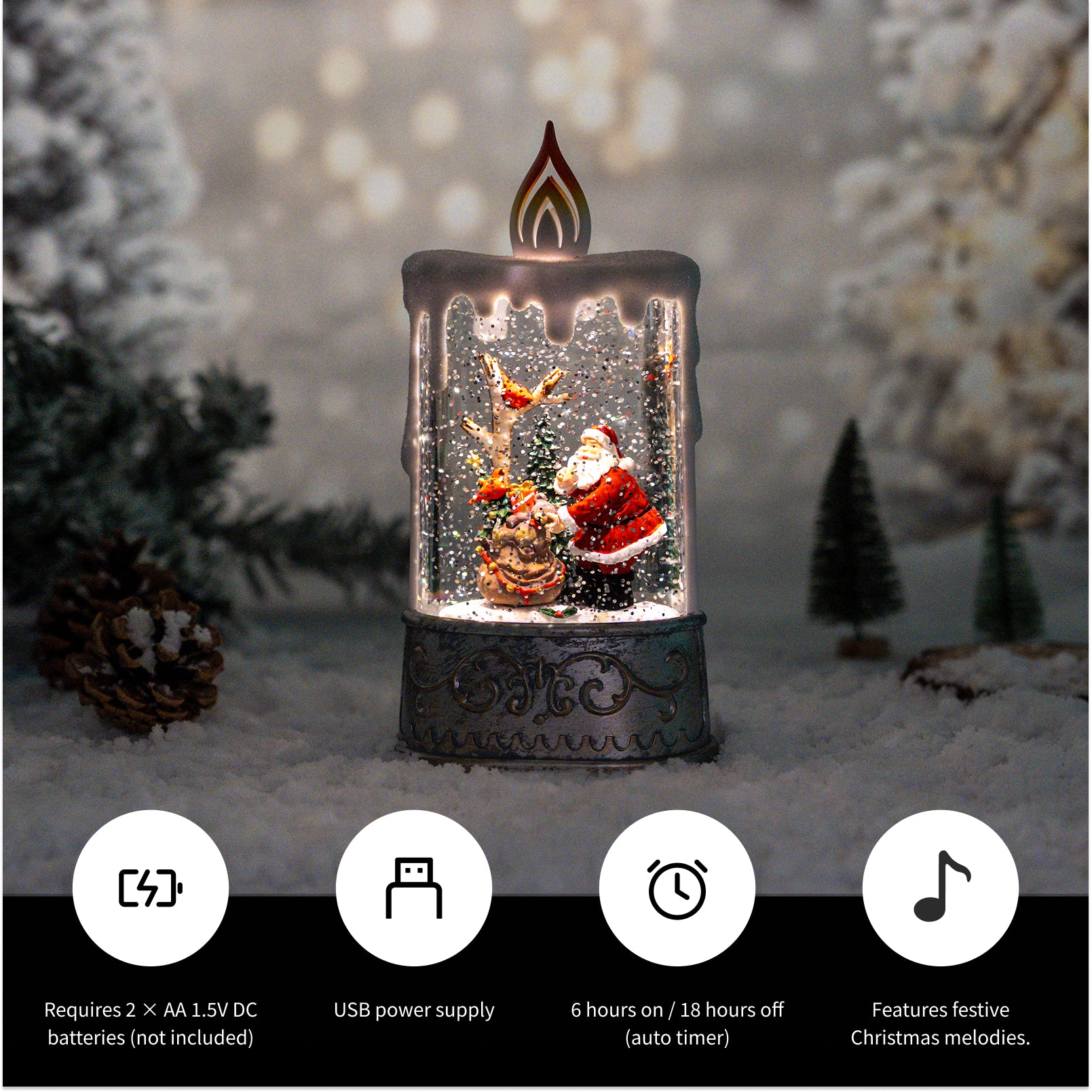 13" Christmas Snow Globe Candle with Santa Claus Scene