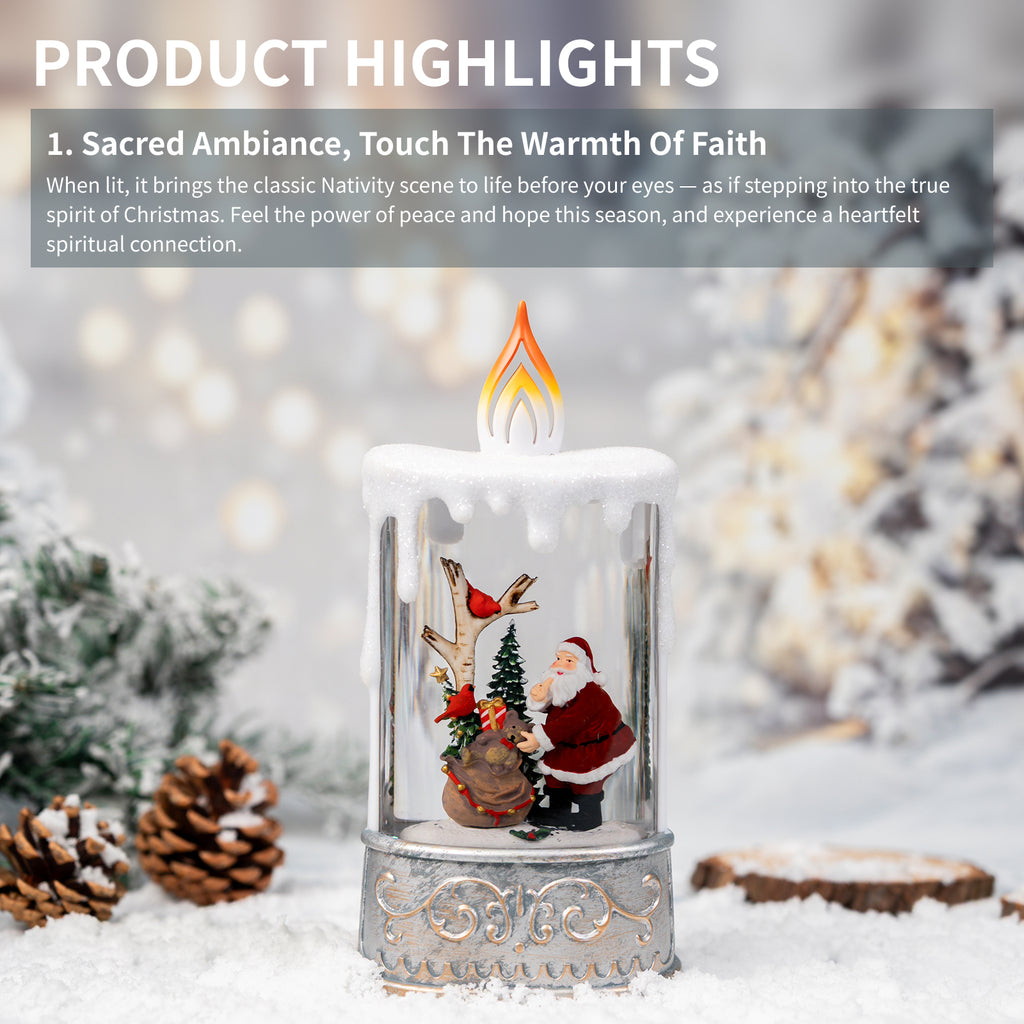13" Christmas Snow Globe Candle with Santa Claus Scene
