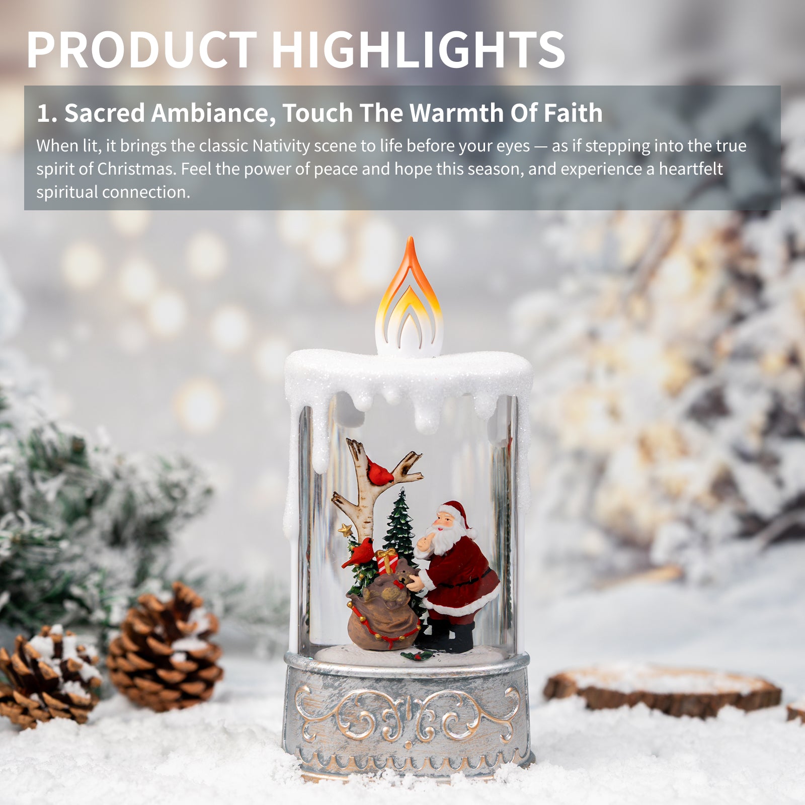 13" Christmas Snow Globe Candle with Santa Claus Scene
