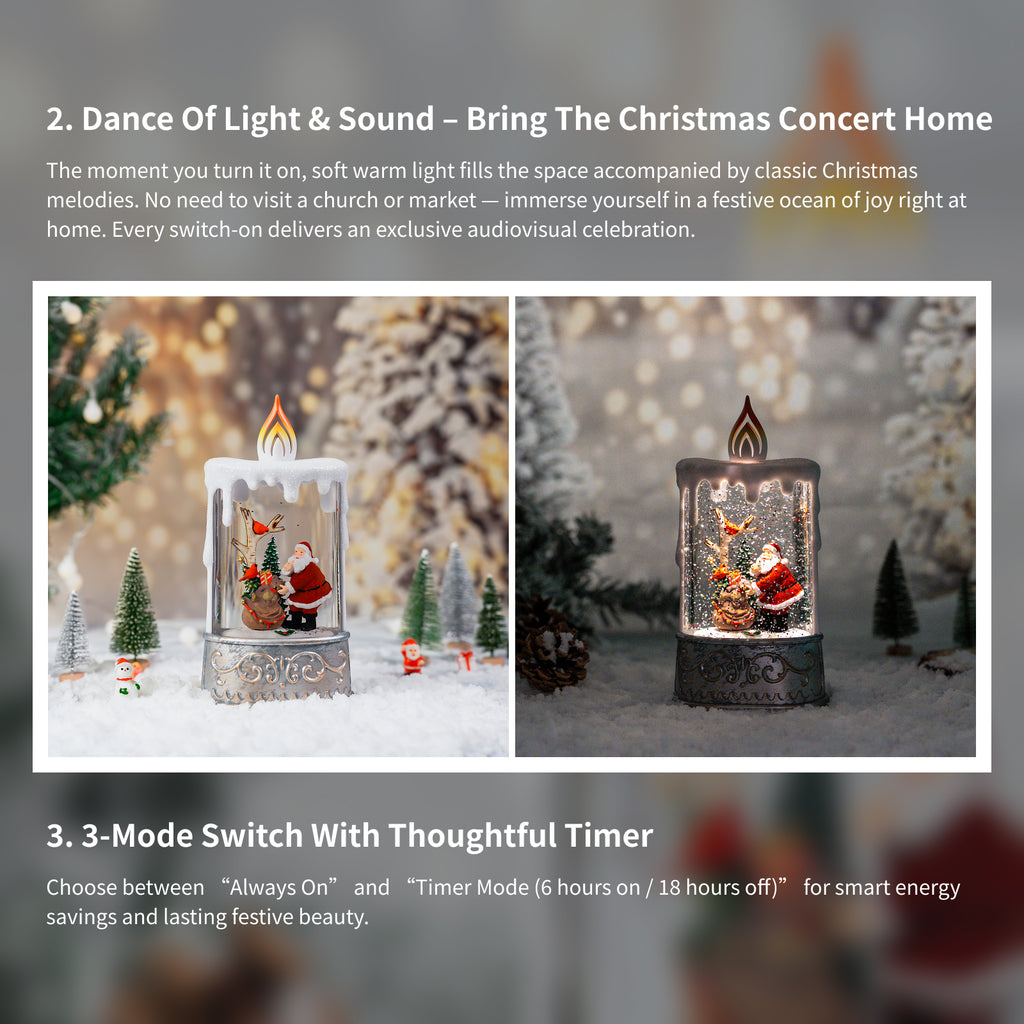13" Christmas Snow Globe Candle with Santa Claus Scene