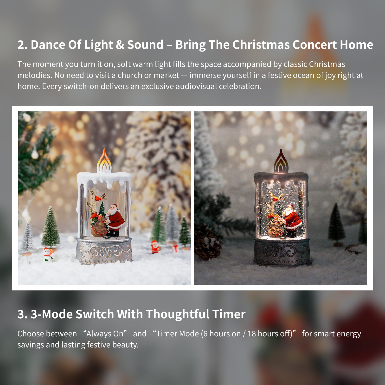 13" Christmas Snow Globe Candle with Santa Claus Scene