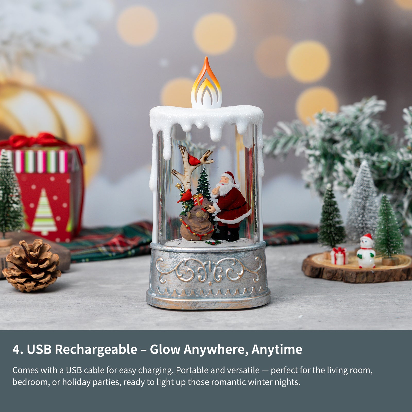 13" Christmas Snow Globe Candle with Santa Claus Scene