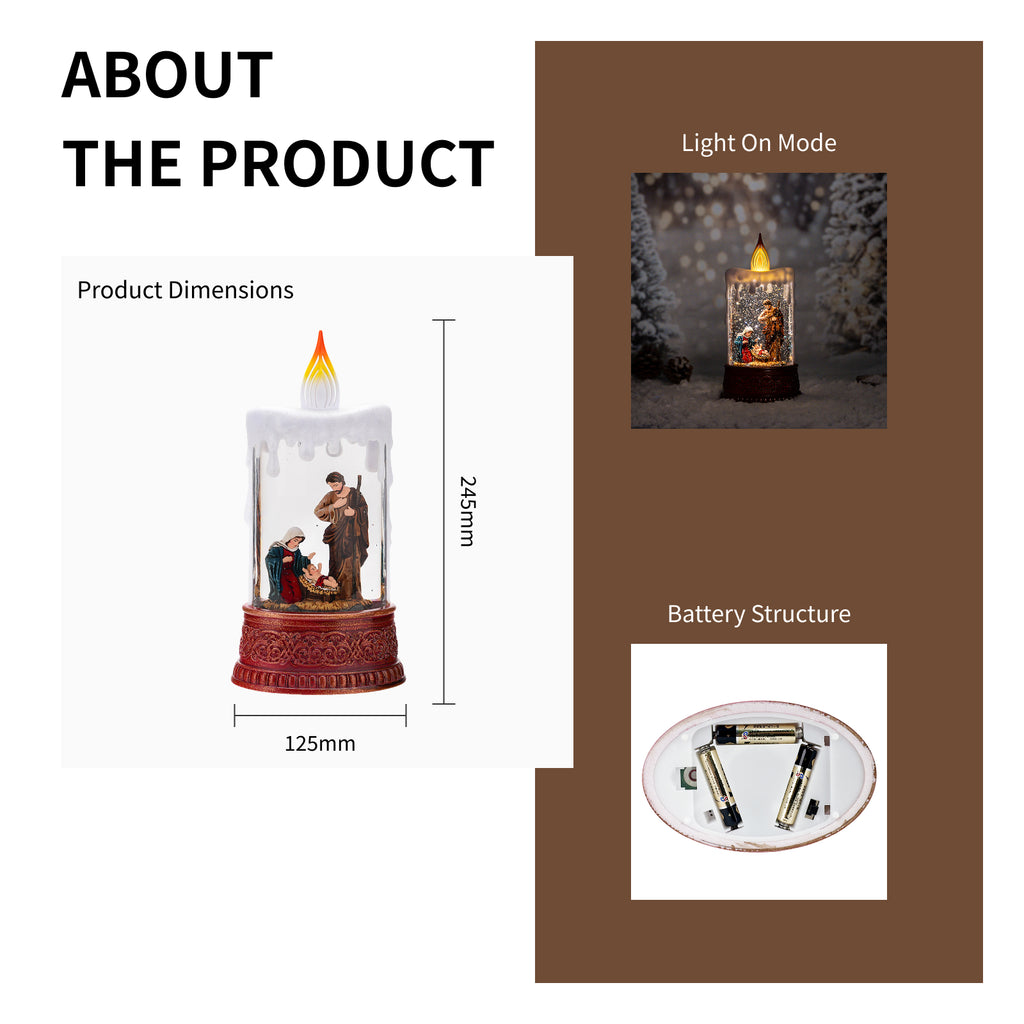 8.26" Nativity Scene Snow Globe Candle