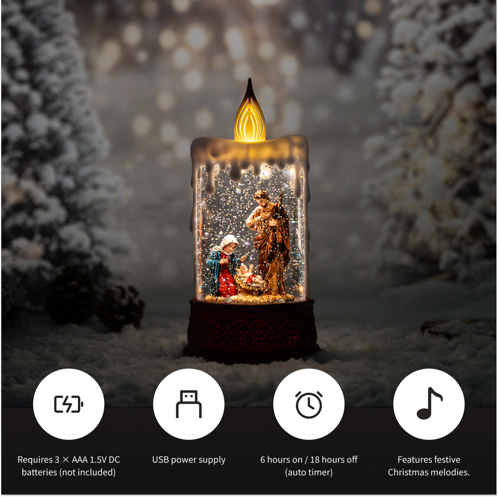 8.26" Nativity Scene Snow Globe Candle