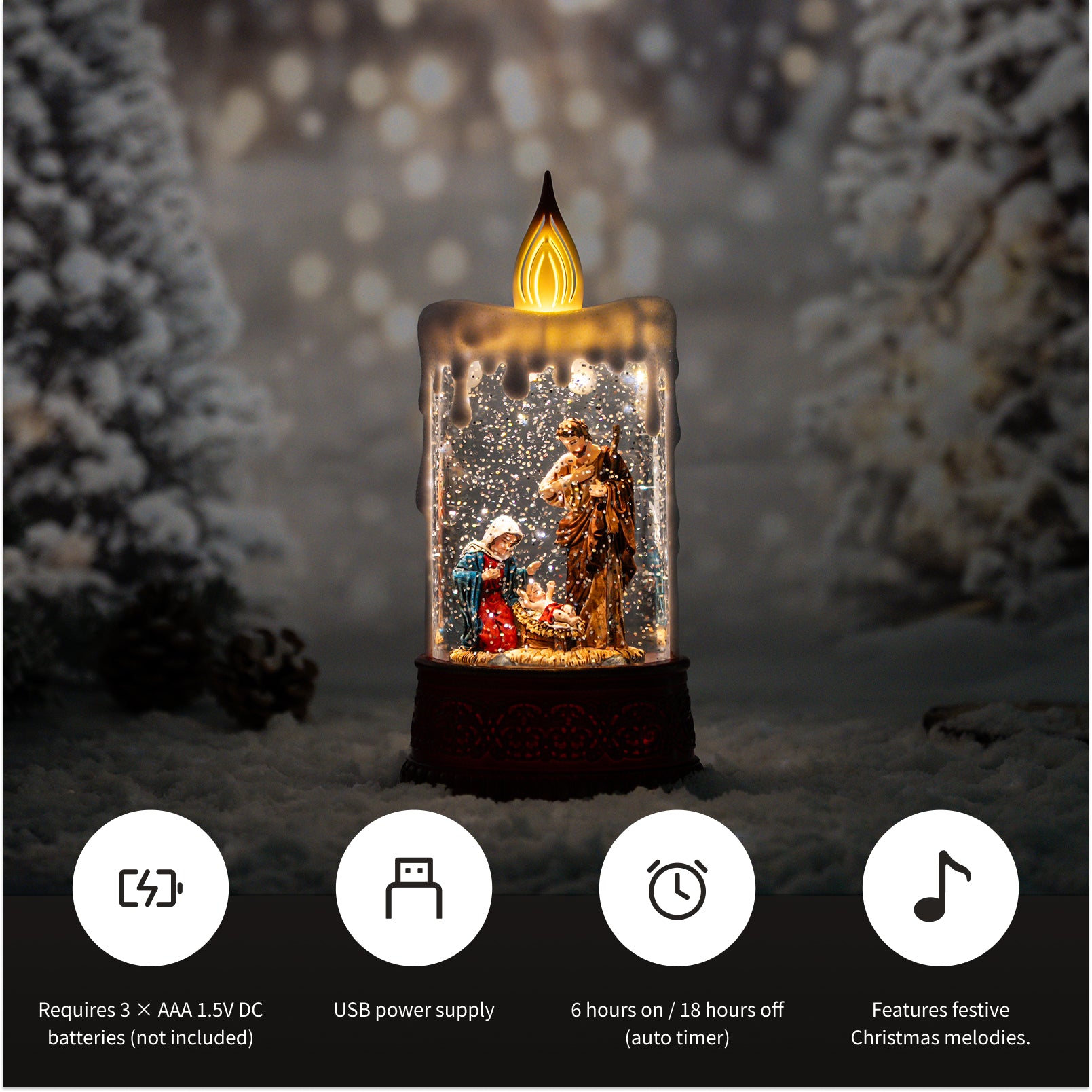 8.26" Nativity Scene Snow Globe Candle
