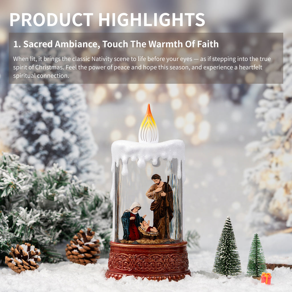 8.26" Nativity Scene Snow Globe Candle