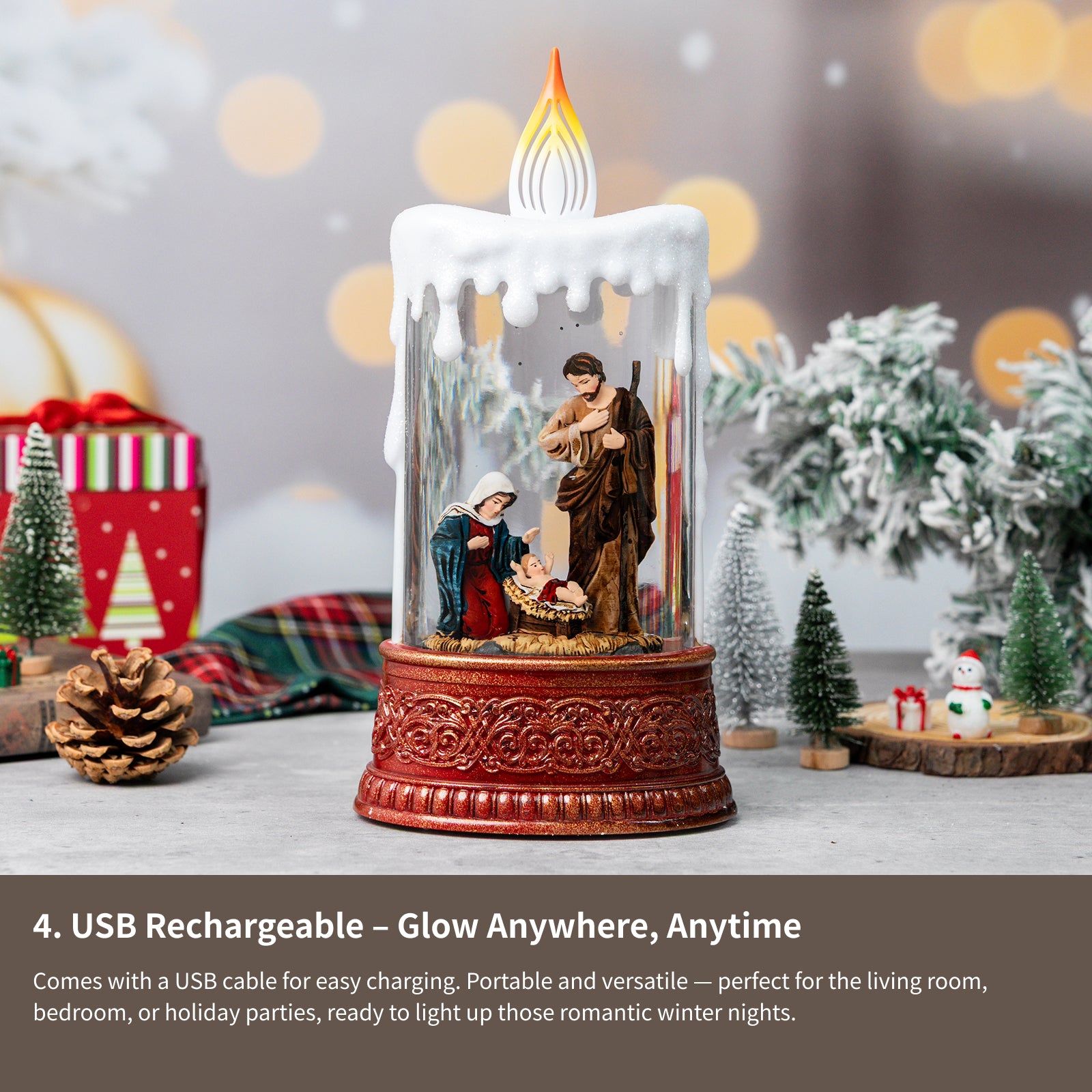 8.26" Nativity Scene Snow Globe Candle