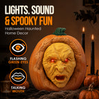 11" Animated Witch Face Pumpkin Halloween Decoration