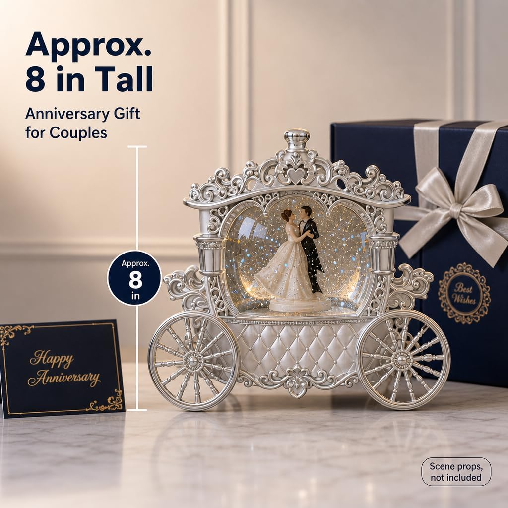 7.7" LED Wedding Couple Carriage Glitter Water Lantern