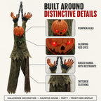 12.6" Hanging Pumpkin Head Scarecrow, Chained Zombie with Glowing Eyes