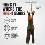 12.6" Hanging Pumpkin Head Scarecrow, Chained Zombie with Glowing Eyes