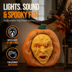 11" Animated Witch Face Pumpkin Halloween Decoration