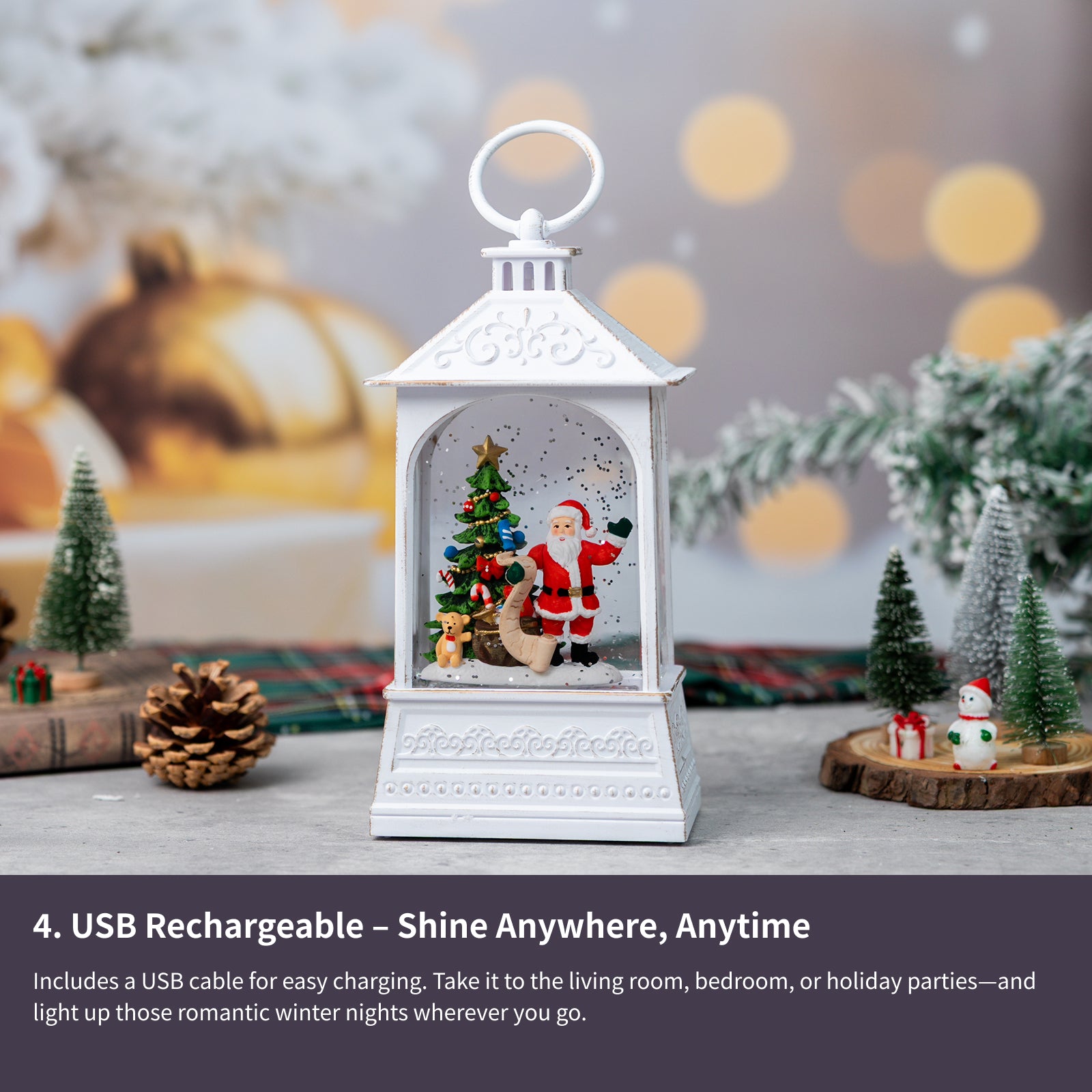 8.5" Christmas Snow Globe Lantern with Santa Claus