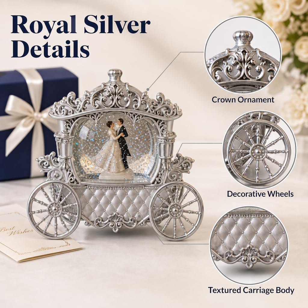 7.7" LED Wedding Couple Carriage Glitter Water Lantern