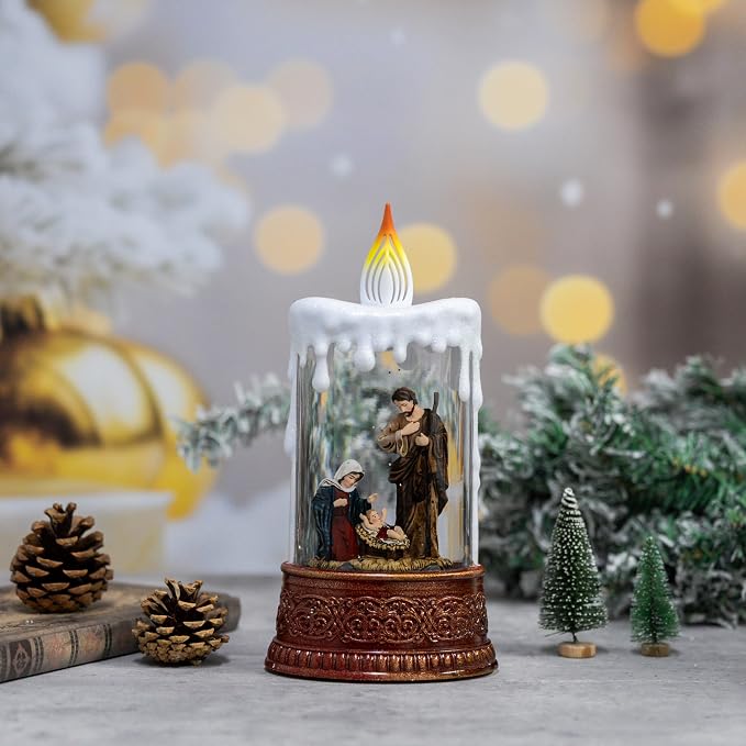 8.26" Nativity Scene Snow Globe Candle