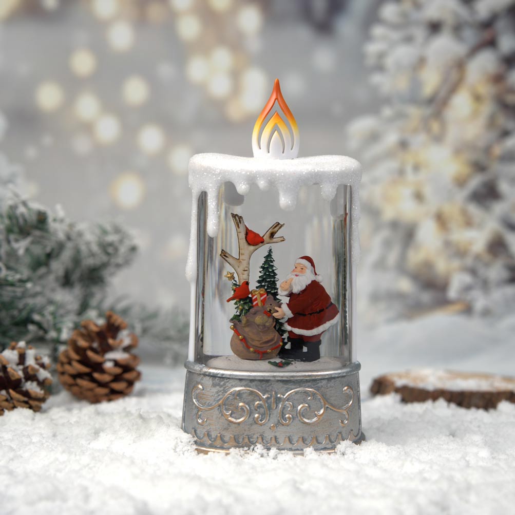 13" Christmas Snow Globe Candle with Santa Claus Scene
