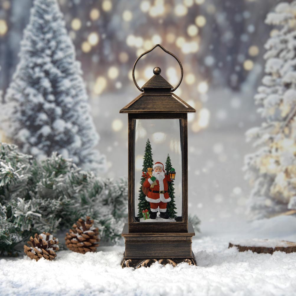 11.5” Christmas Snow Globe Lantern with Santa Claus