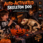12.5-inch animated Halloween skeleton dog decoration with moving jaw